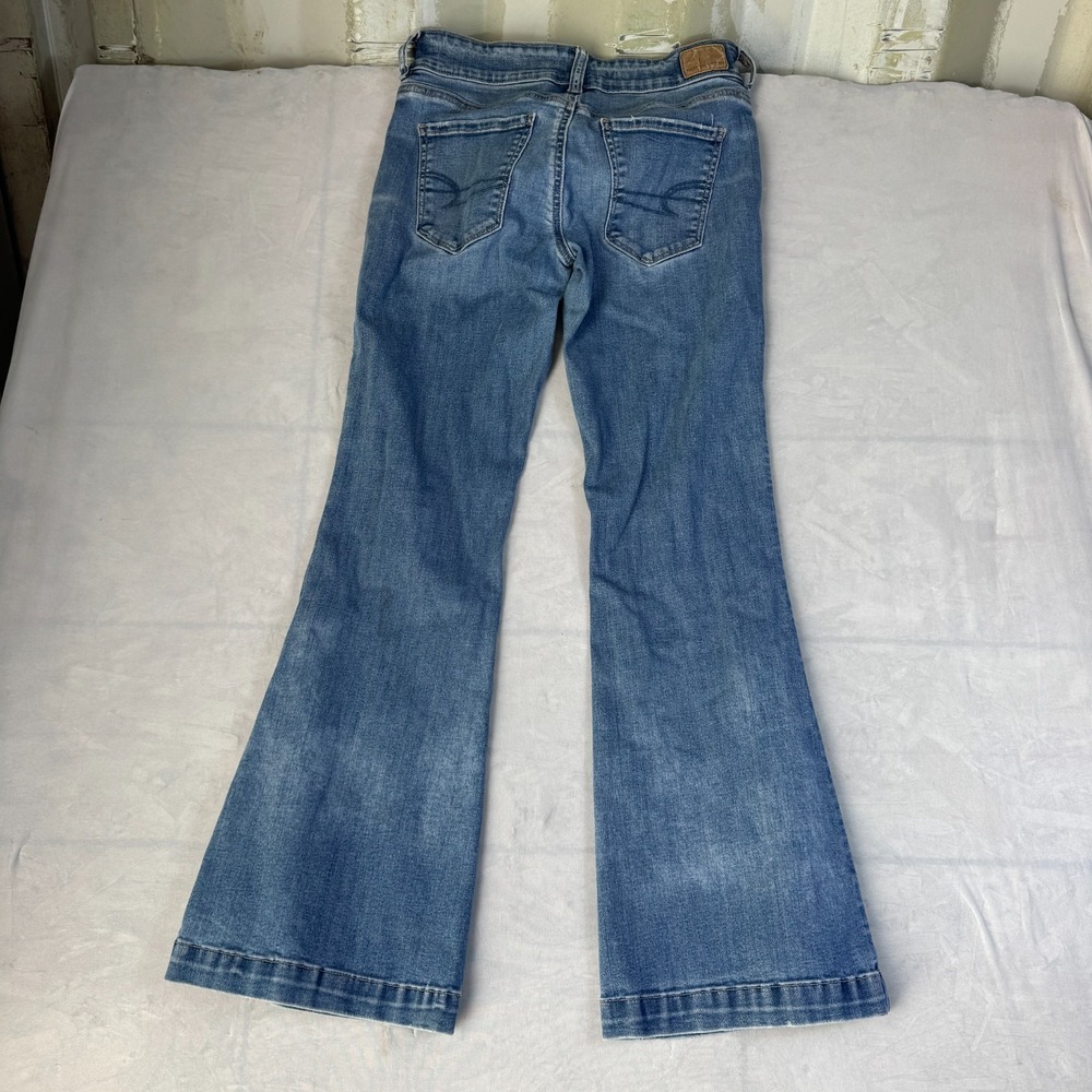 American Eagle Outfitters Womens Flared Jeans Blue Denim Super Low Rise Comfy 4 - Picture 2 of 16